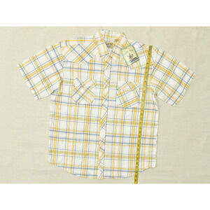 Moda Tech Men's Yellow Blue Plaid Western Snap Shirt Regular Size L NWT